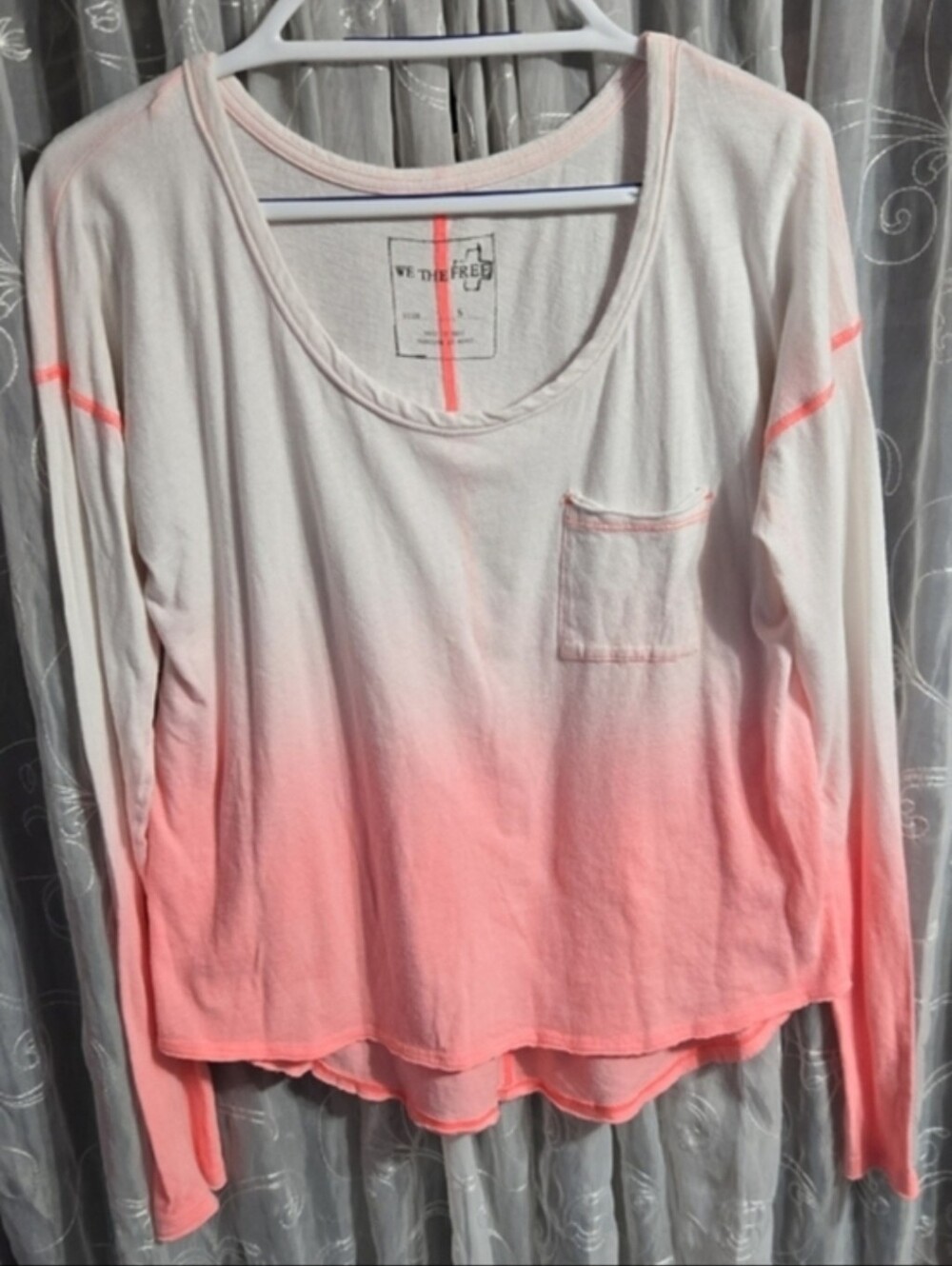 We The Free White to Neon Pink Ombre Long Sleeve Tee